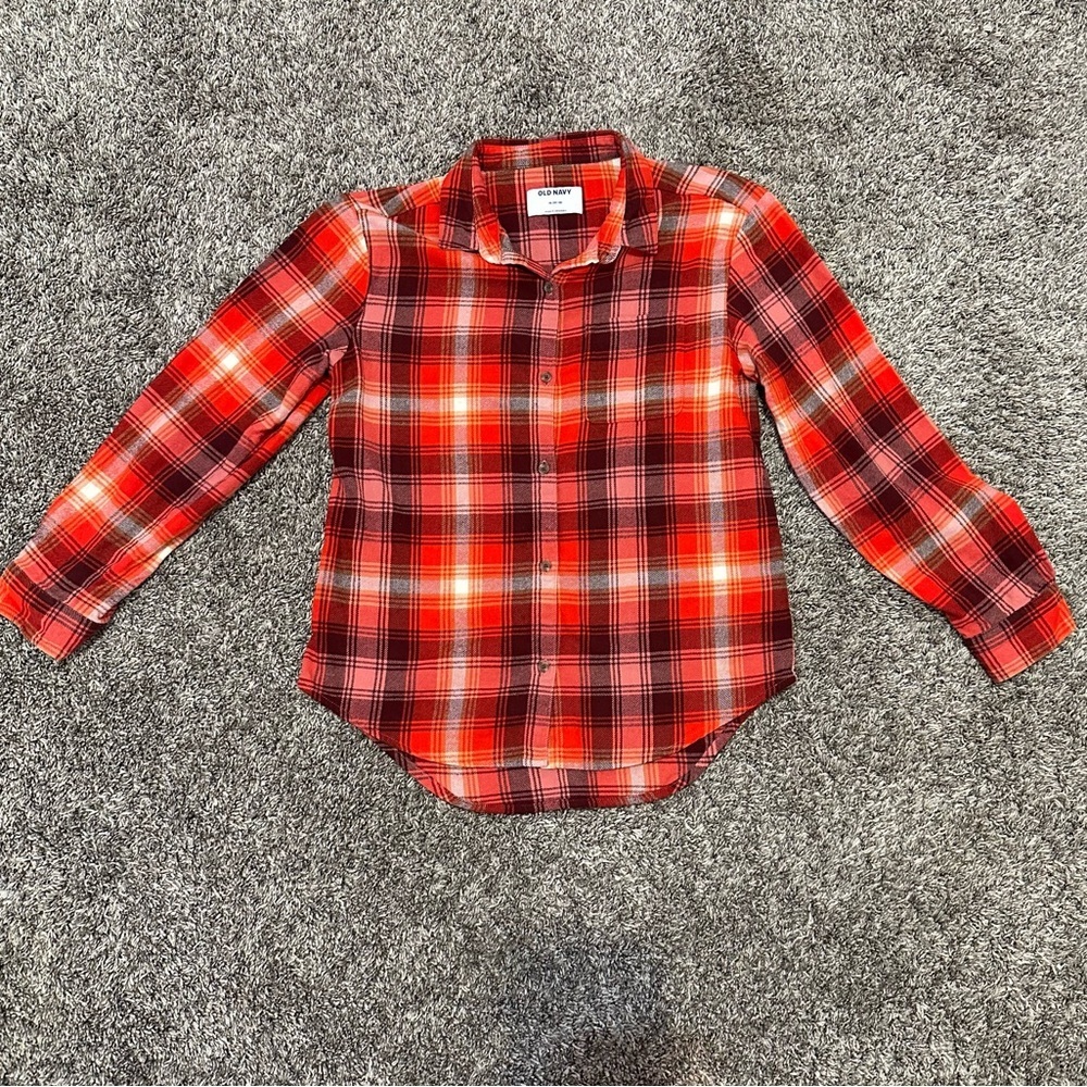 Old navy Cozy Long-Sleeve Button-Front Plaid Girls orange plaid XL 14/16